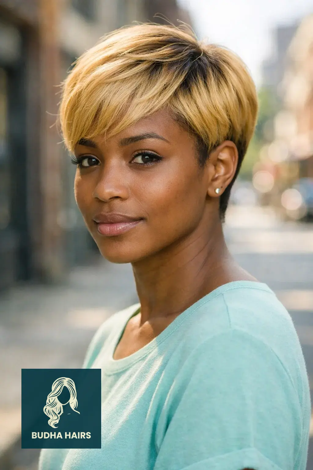 30 Pixie Hairstyles for Black Women That Look Stunning 26 Golden Blonde with "Shadow" Roots
