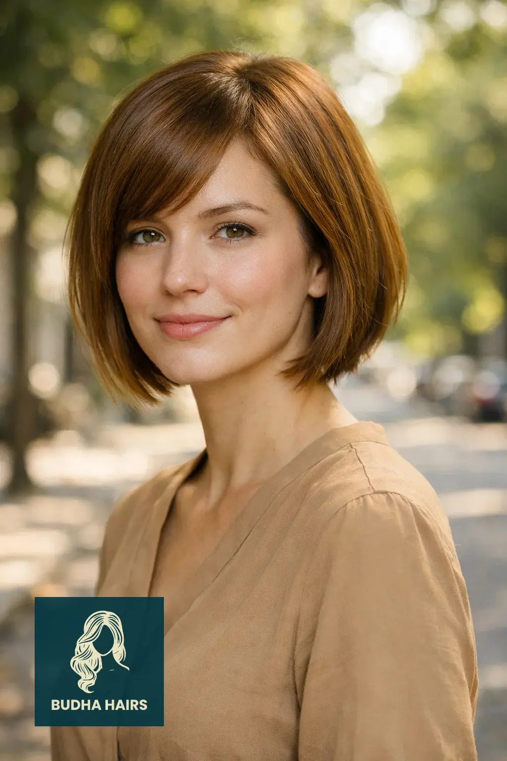 25 Best Brown Bob Hairstyles: Trendy Brunette Ideas for 2026 6 Golden Brown Bob with Side-Swept Bangs
