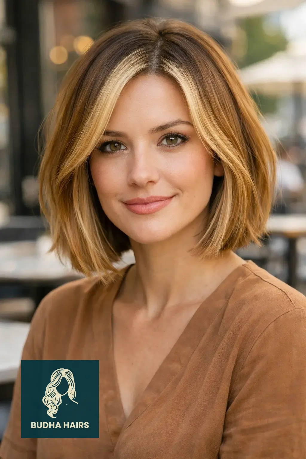 30 Blonde Bob Hairstyles That Look Fresh and Stylish 17 Golden Honey Bob with "Money Piece"