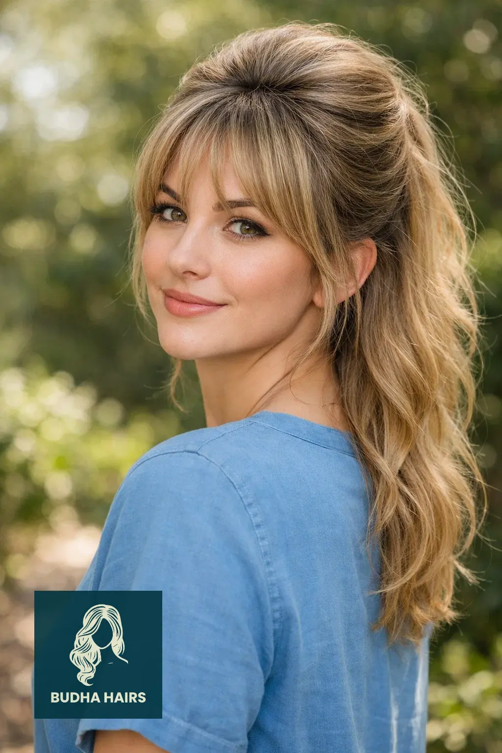 30 Elegant Hairstyles with Bangs: Stunning Formal Looks for 2026 4 Half-Up Bardot Style