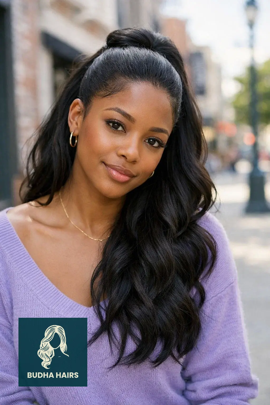 30 Chic Elegant Hairstyles for Black Women That Exude Confidence 9 Half-Up Half-Down Sew-In