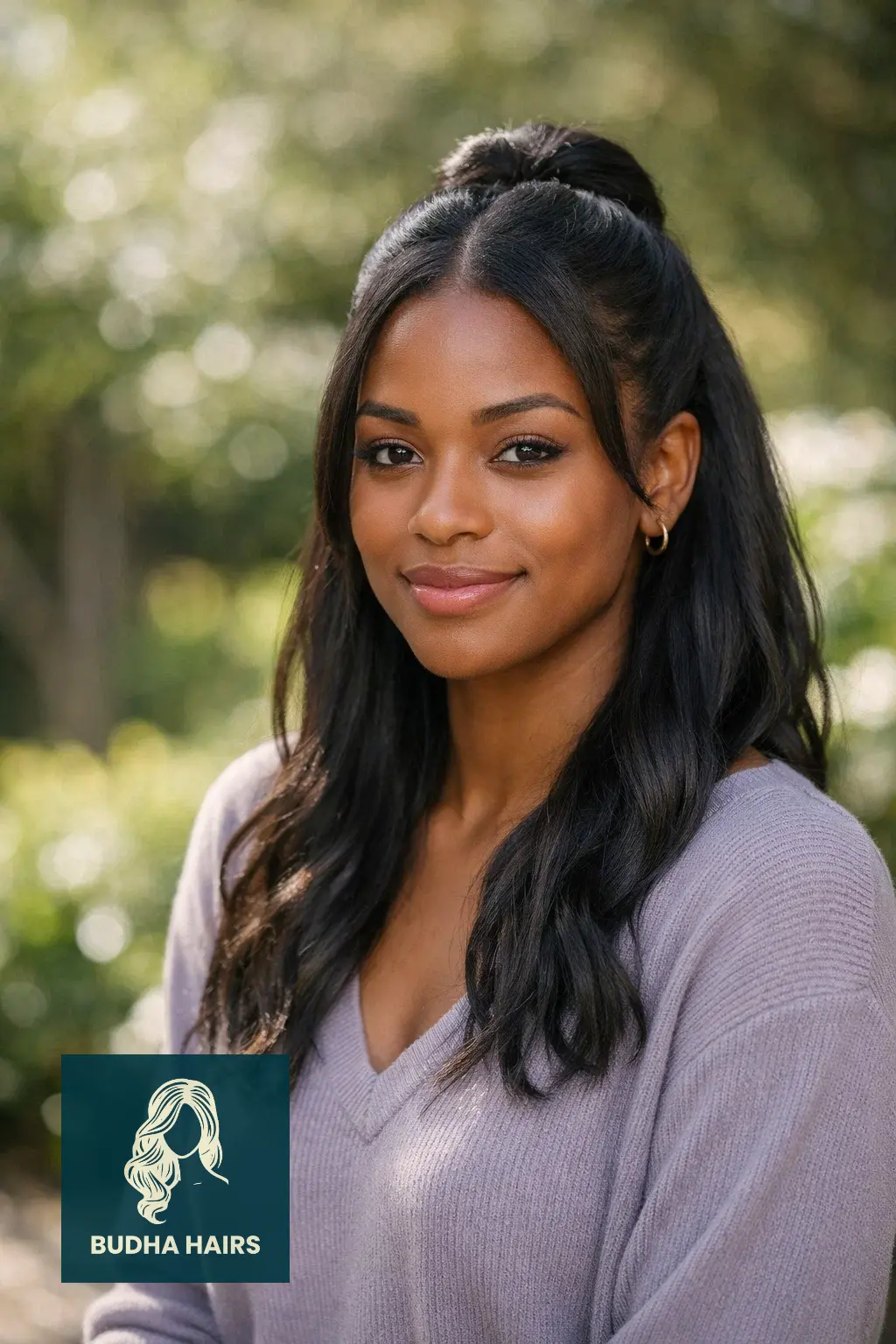 Middle Part Hairstyles for Black Women: 30 Best Trendy Styles 10 Half-Up, Half-Down with a Center Part