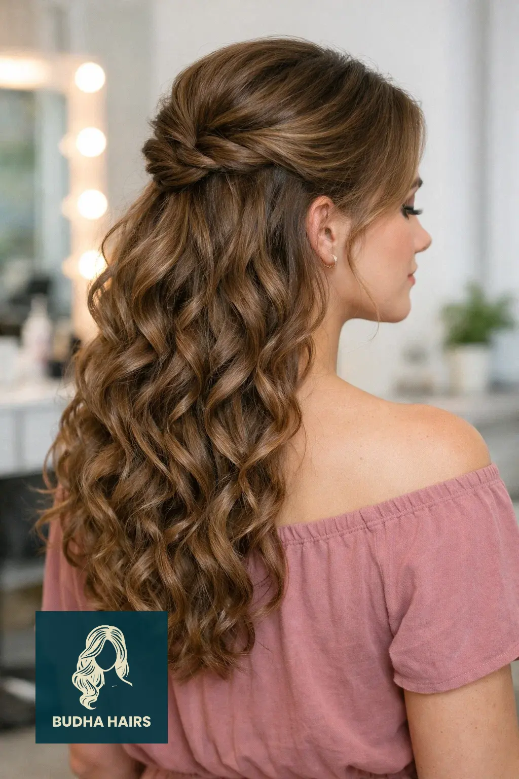 25 Chic Elegant Curly Hairstyles to Elevate Your Look 4 Half-Up Half-Down with a Twist