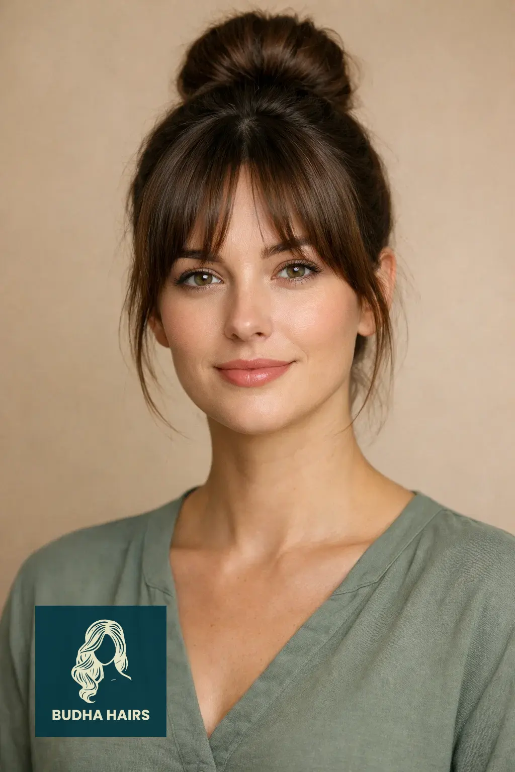 30 Elegant Hairstyles with Bangs: Stunning Formal Looks for 2026 1 High Bun with Curtain Bangs