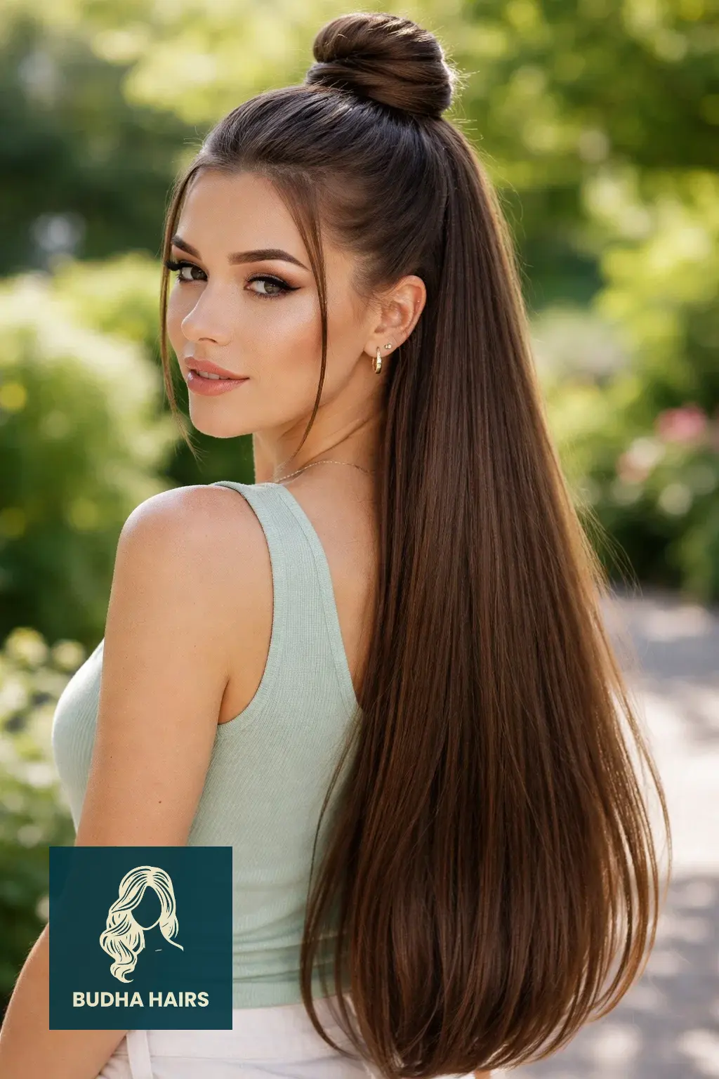 30 Straight Hairstyles That Look Sleek and Stylish 24 High-Gloss Straight "Half-Down" Knot