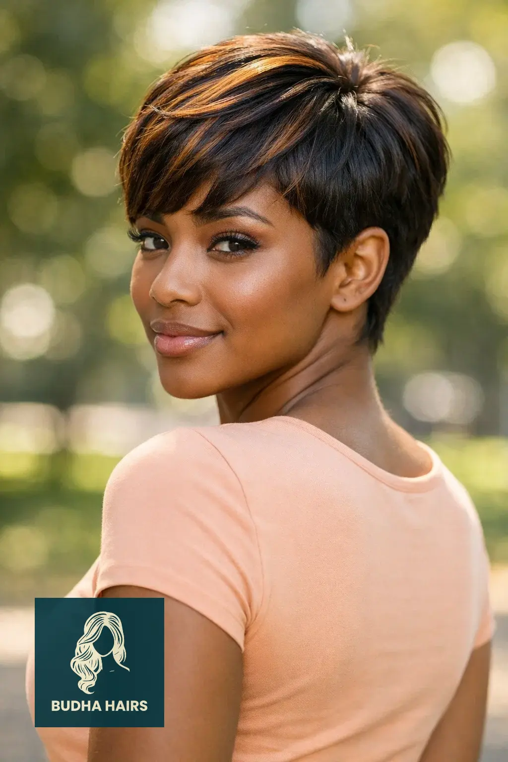 30 Pixie Hairstyles for Black Women That Look Stunning 24 Honey-Brown "Sun-Trail" Highlights