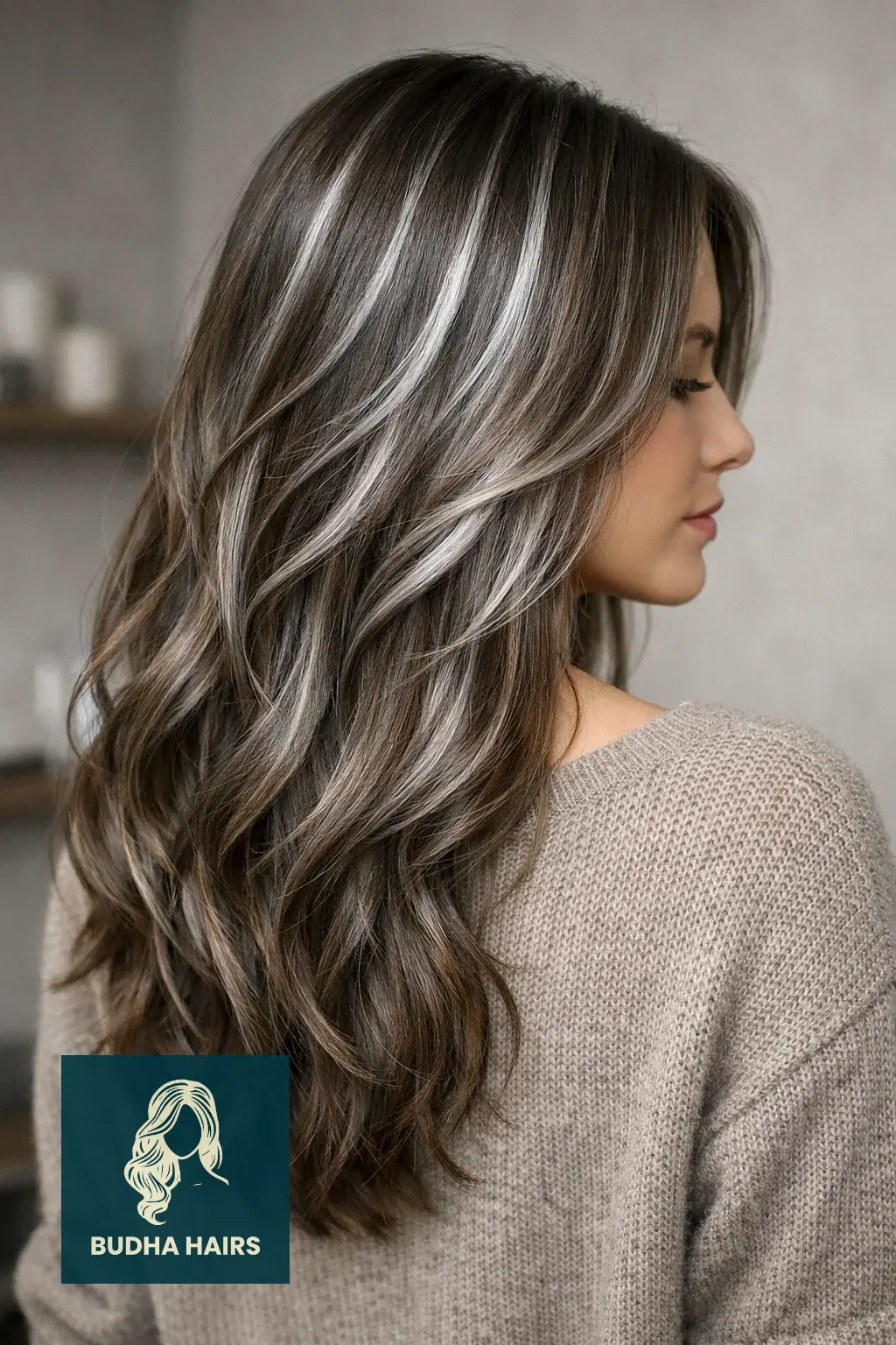 30 Best Brown Hair with Silver Highlights Ideas for 2026 27 Iced Coffee with Silver Foil-Ayage