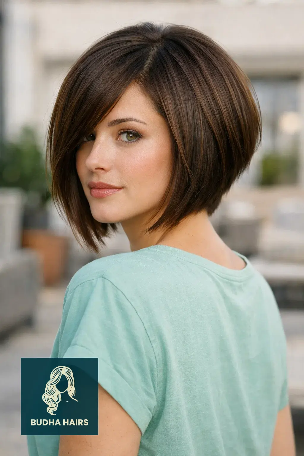 30 Face Framing Layers with Bangs That Add Soft Texture 27 Inverted Bob with Long Side Bangs