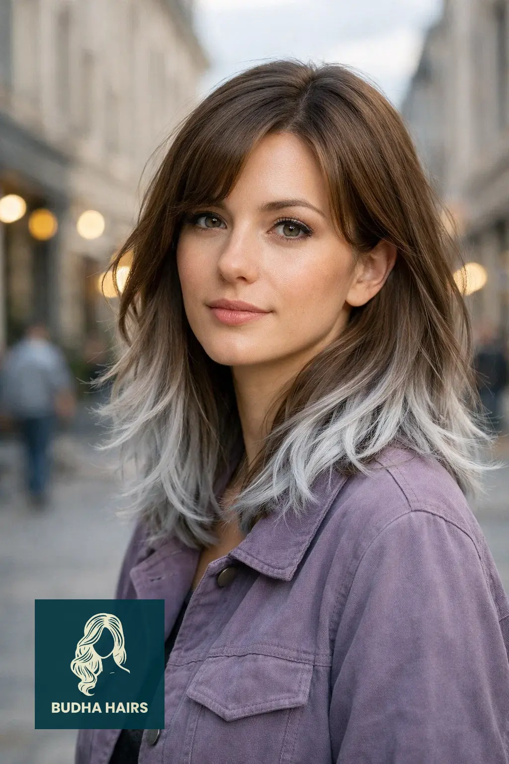 30 Best Brown Hair with Silver Highlights Ideas for 2026 6 Light Chestnut with Frosted Silver Tips