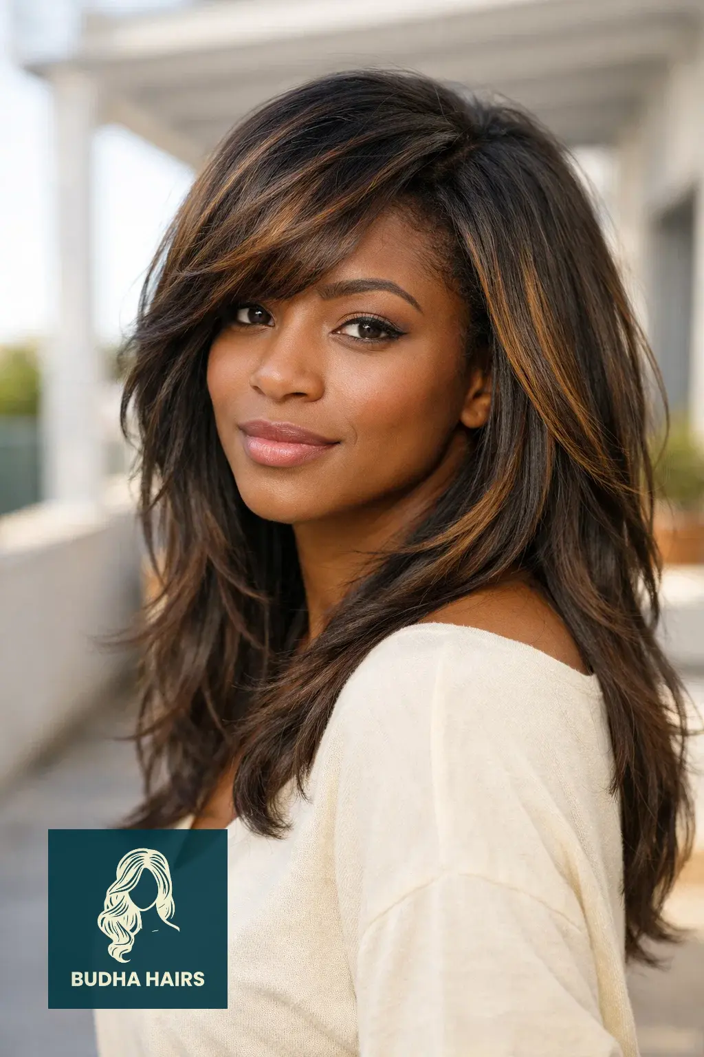 Feathered Hairstyles for Black Women: 30 Iconic & Modern Looks 10 Long Feathered Hair with Honey Highlights