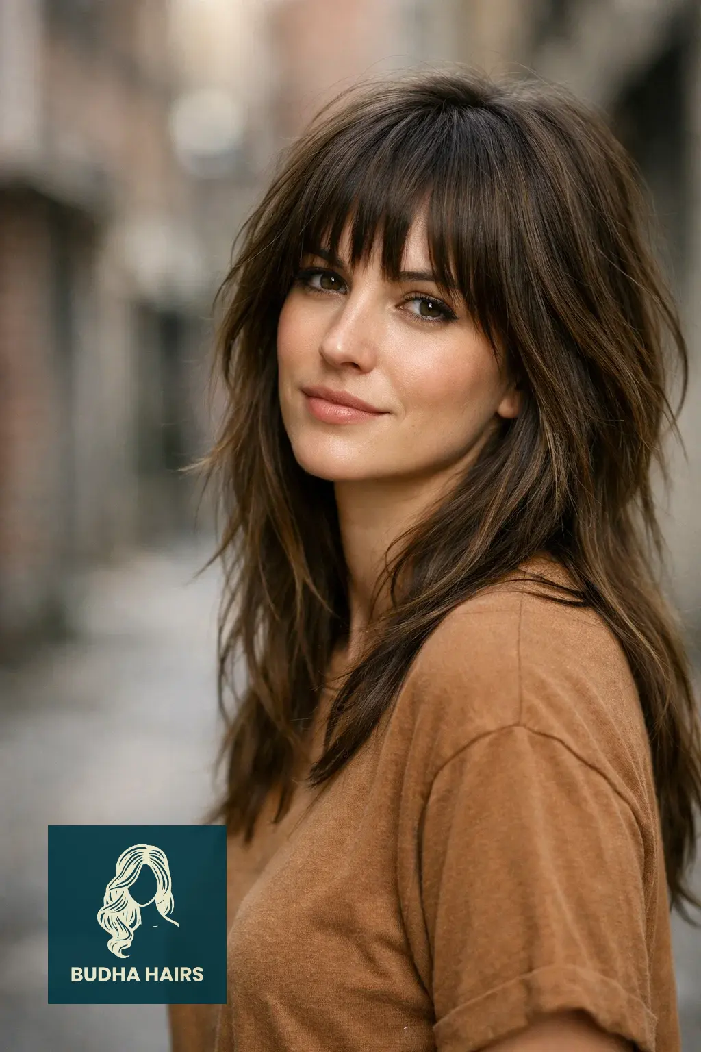 30 Face Framing Layers with Bangs That Add Soft Texture 22 Long Shag with Choppy Fringe