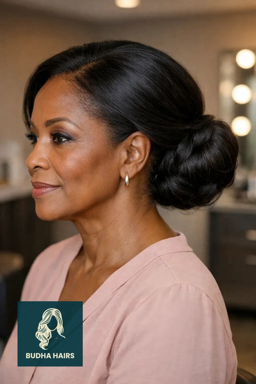 35 Beautiful Weave Hairstyles for Older Black Women That Look Timeless 34 Low Chignon with Weave