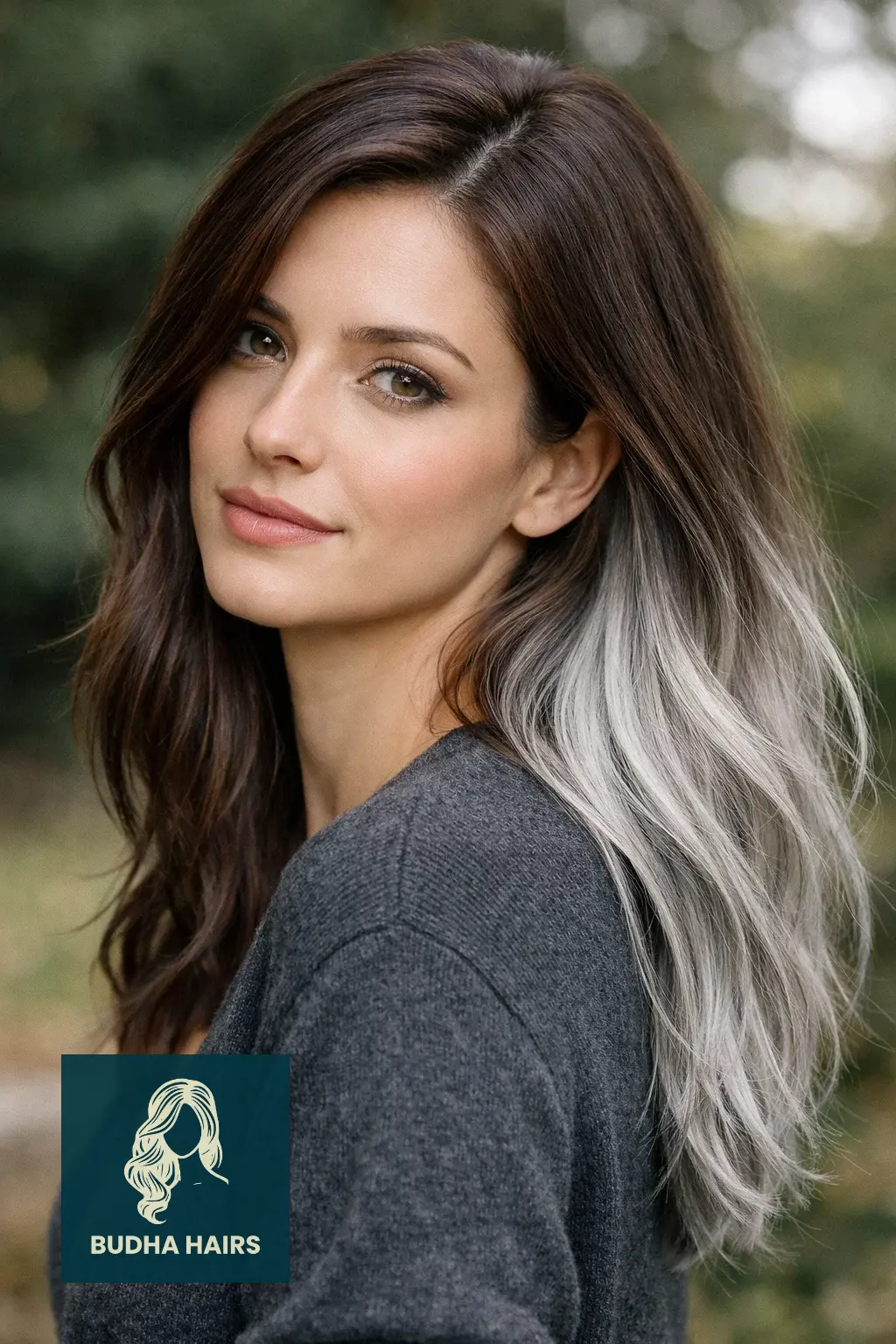 30 Best Brown Hair with Silver Highlights Ideas for 2026 9 Mahogany Brown with Silver Ombré