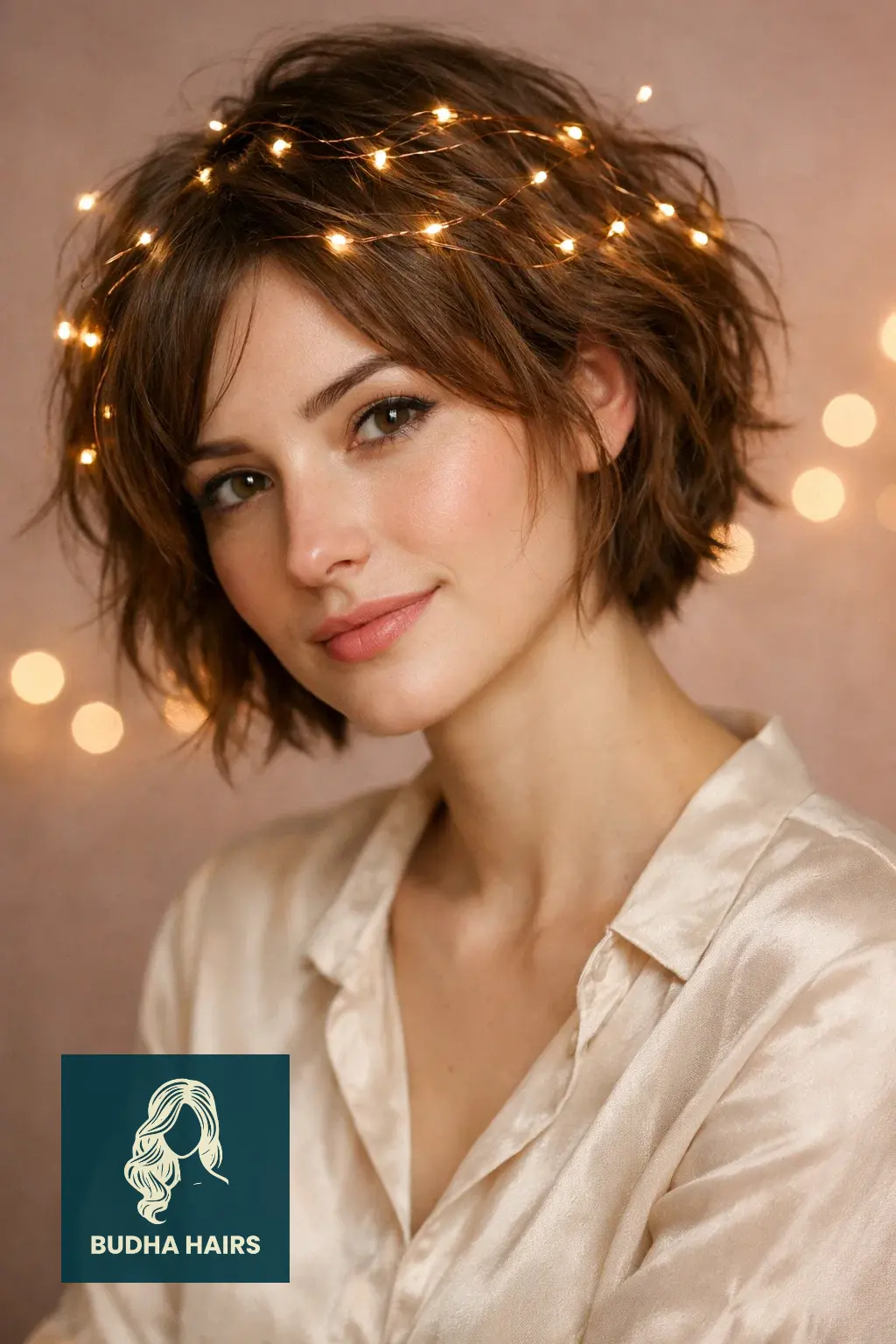 30 New Year’s Hairstyles for Short Hair Worth Trying 22 Messy Bob with "Fairy Light" Copper Wire