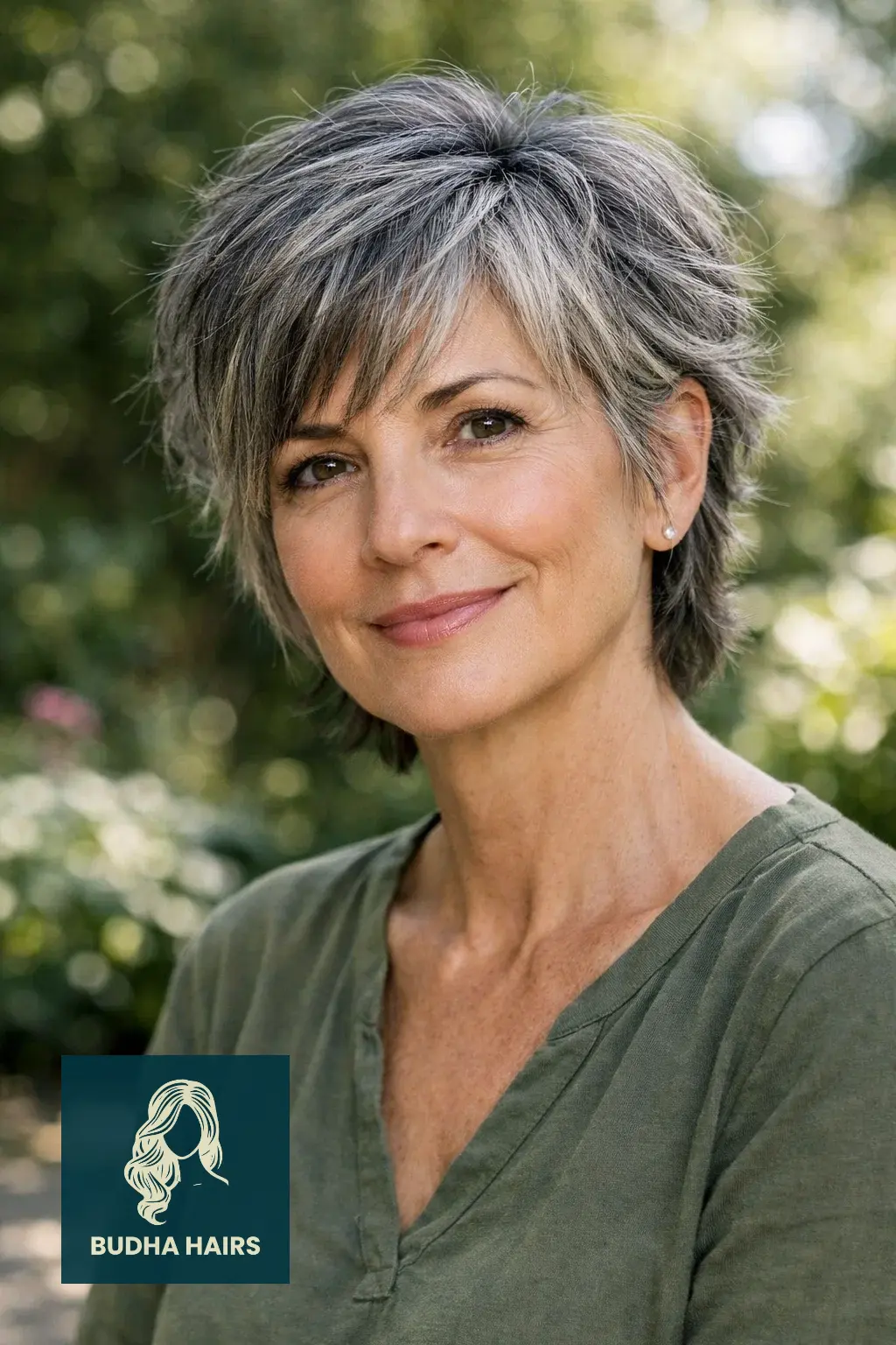 30 Short Hairstyles for Women Over 50 With Gray Hair That Look Chic 22 Messy "Salt-and-Pepper" Pixie-Shag
