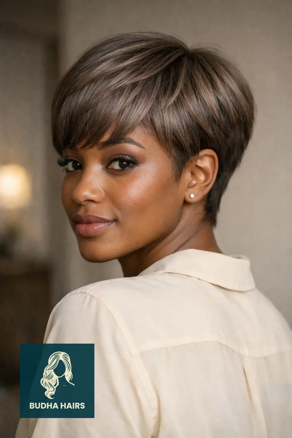 30 Pixie Hairstyles for Black Women That Look Stunning 28 "Mushroom" Brown Ash-Toned Pixie