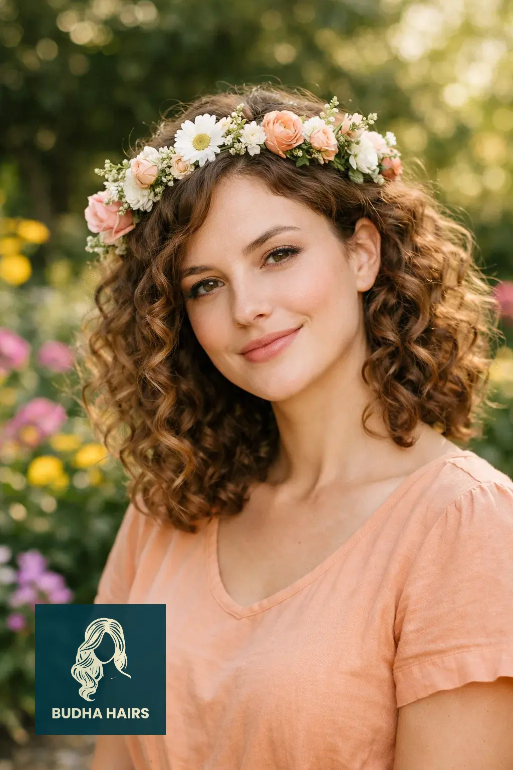 30 Bridal Shower Hairstyles for the Bride That Look Stunning 30 Natural Curls with a Fresh Flower Crown