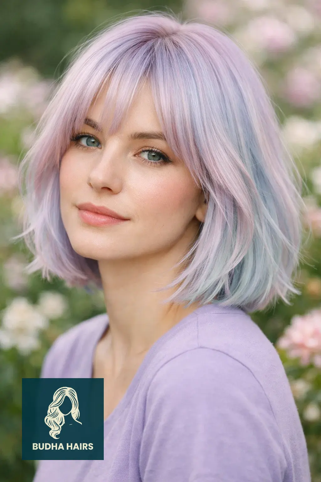 35 Best Bob Hairstyles with Bangs to Try Now 17 Pastel Colored Bob with Curtain Bang