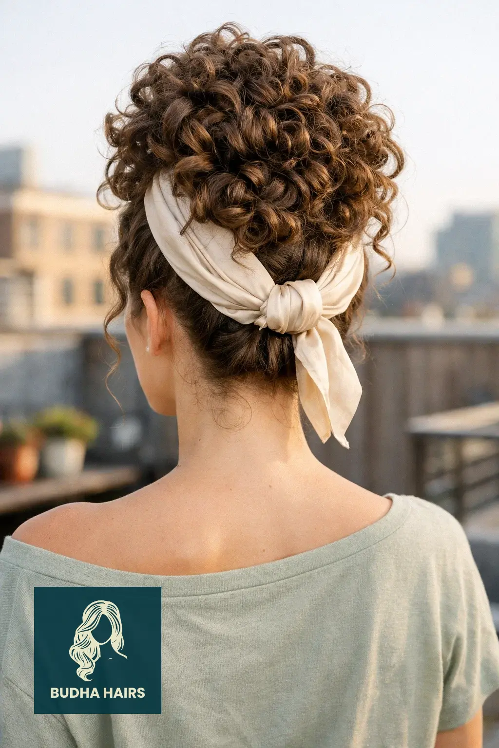25 Chic Elegant Curly Hairstyles to Elevate Your Look 8 Pineapple Updo with Silk Scarf