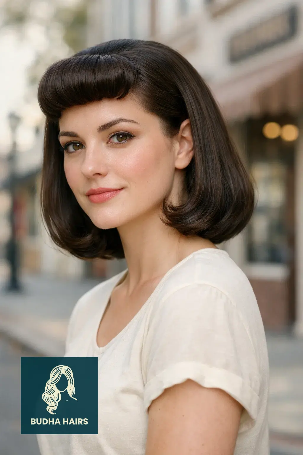 35 Best Bob Hairstyles with Bangs to Try Now 25 Retro Pageboy with Rolled Bangs