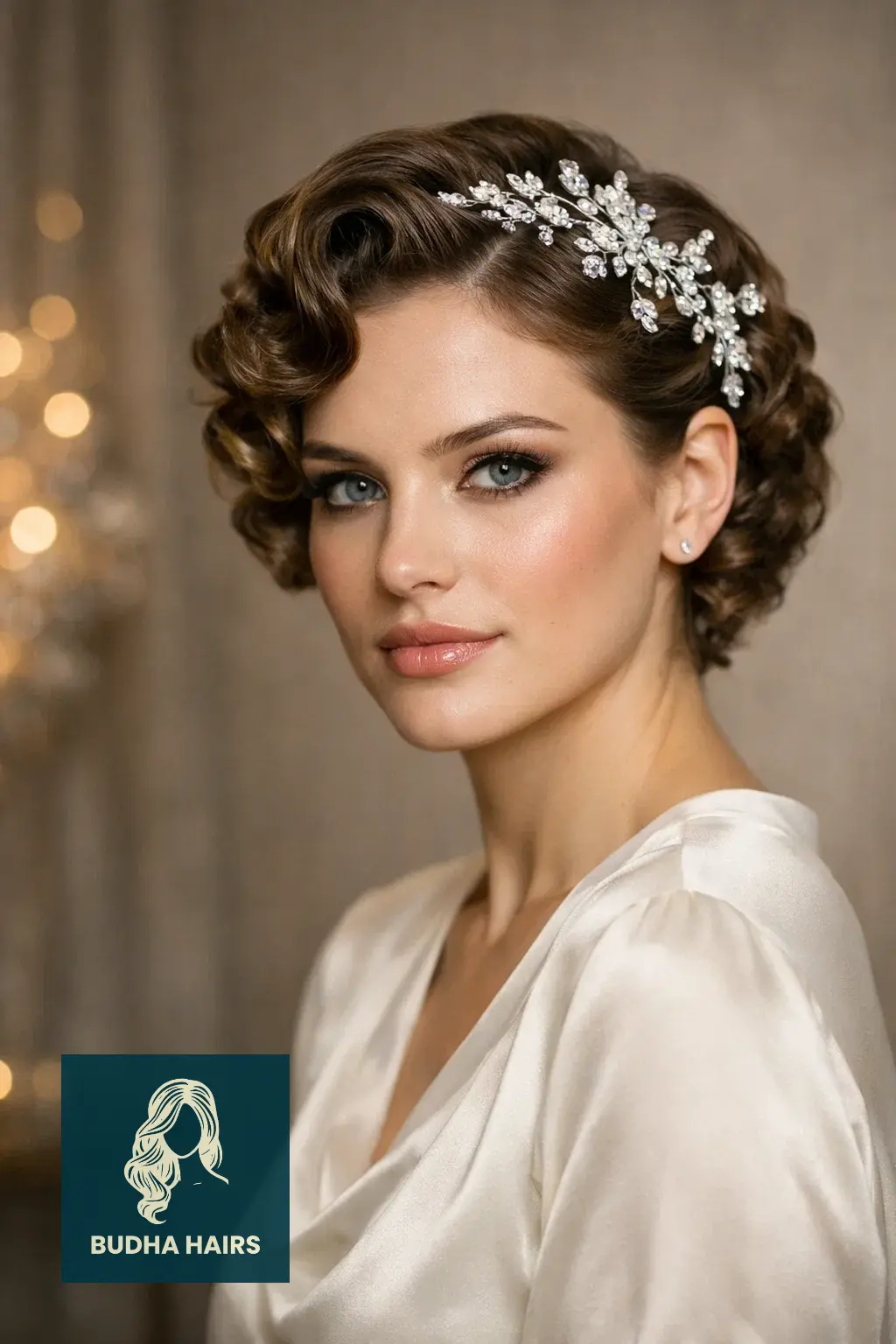 30 New Year’s Hairstyles for Short Hair Worth Trying 27 Retro Pin Curls with a Crystal Headpiece