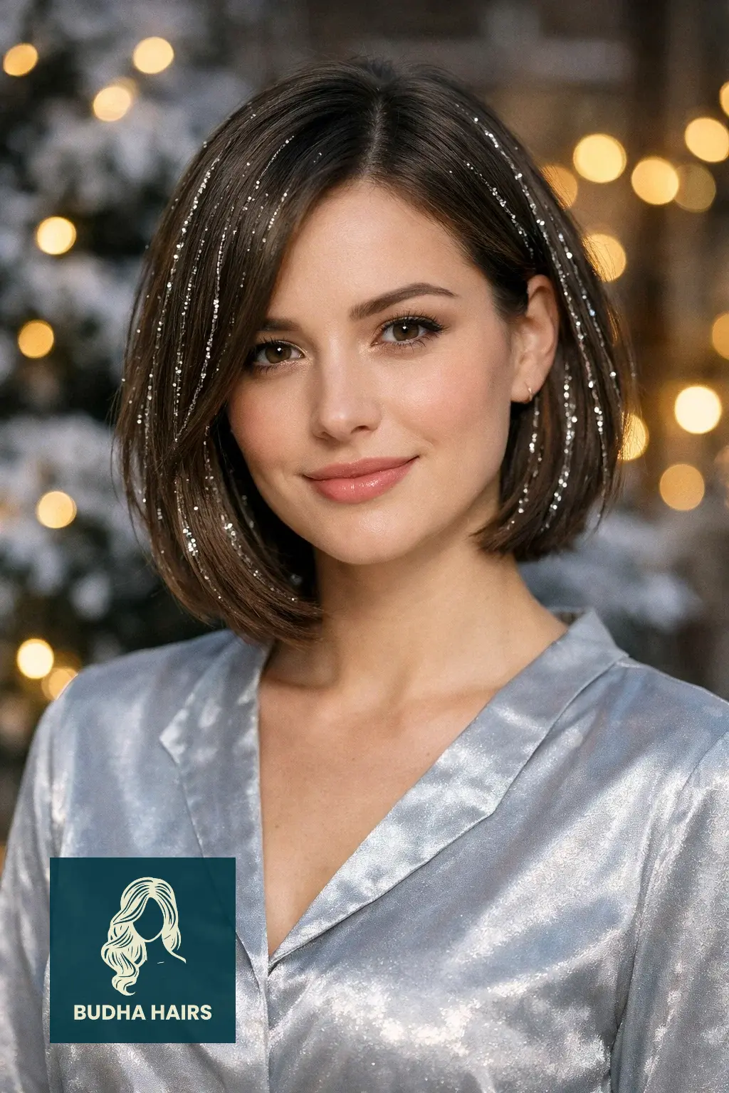 30 New Year’s Hairstyles for Short Hair Worth Trying 9 Side-Parted Bob with Crystal "Hair Tinsel"