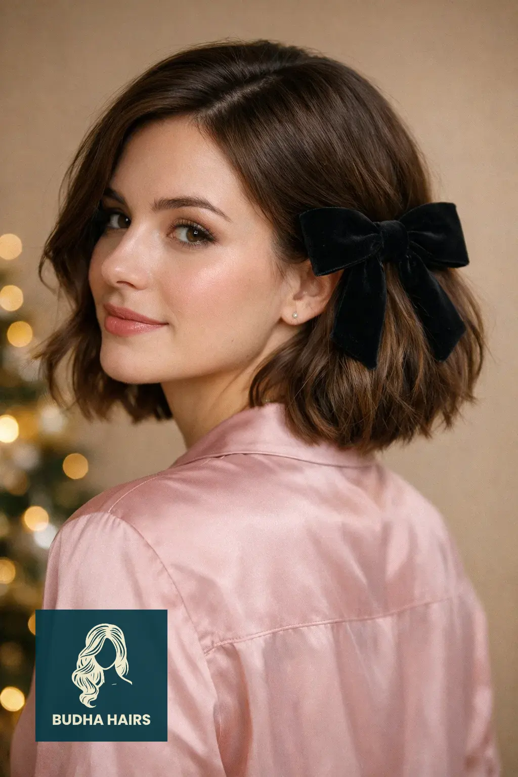 30 New Year’s Hairstyles for Short Hair Worth Trying 24 Side-Parted Lob with a Velvet Bow