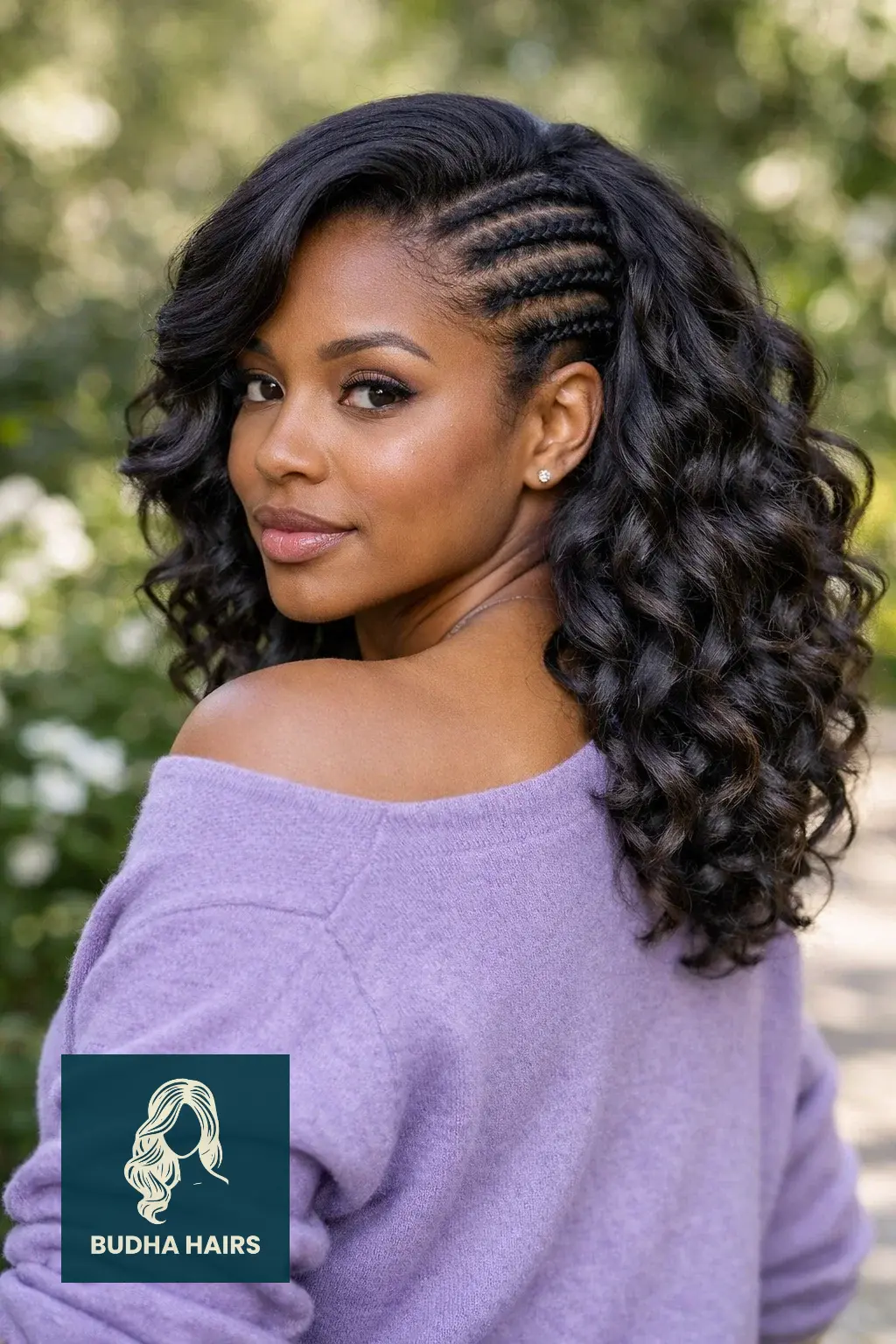 30 Chic Elegant Hairstyles for Black Women That Exude Confidence 19 Side-Swept Curls with Cornrow Detail