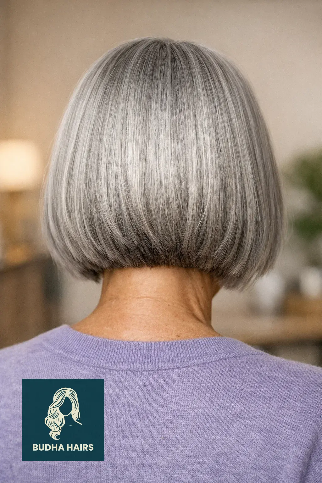 30 Short Hairstyles for Women Over 50 With Gray Hair That Look Chic 16 Silver A-Line Bob with Blunt Fringe