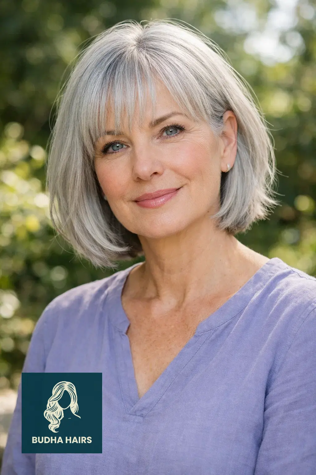 30 Short Hairstyles for Women Over 50 With Gray Hair That Look Chic 26 Silver Bob with Wispy "Air" Bangs
