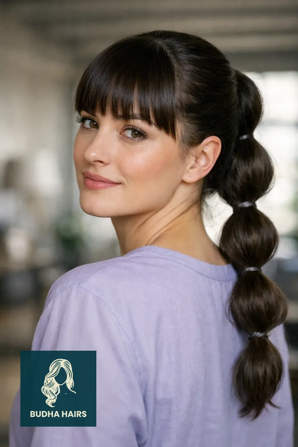 30 Elegant Hairstyles with Bangs: Stunning Formal Looks for 2026 16 Sleek Bubble Braid with Straight Bangs