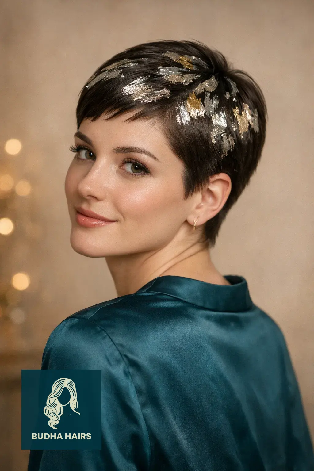 30 New Year’s Hairstyles for Short Hair Worth Trying 28 Sleek Crop with Metallic Foil Patches