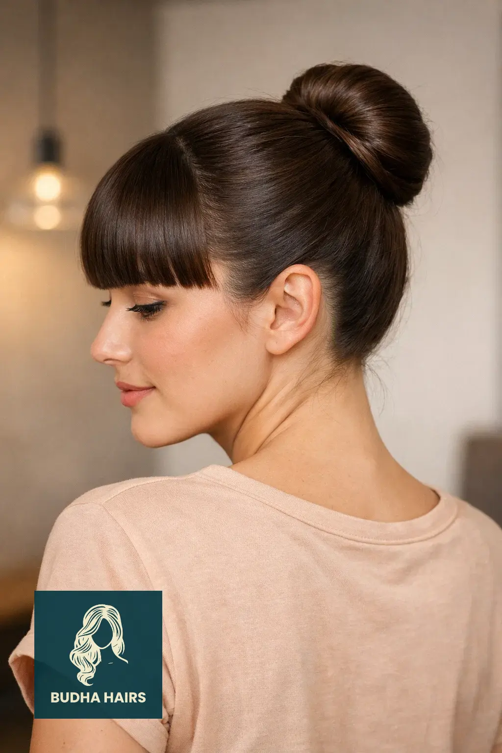 25 Flawless Fine Hair with Bangs Hairstyles: Volumizing Looks 2026 19 Sleek High Bun with Blunt Bangs