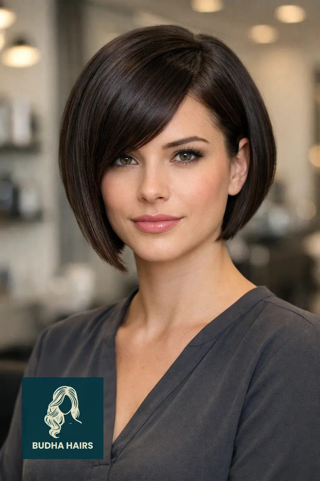 35 Best Bob Hairstyles with Bangs to Try Now 4 Sleek Inverted Bob with Side-Swept Bangs