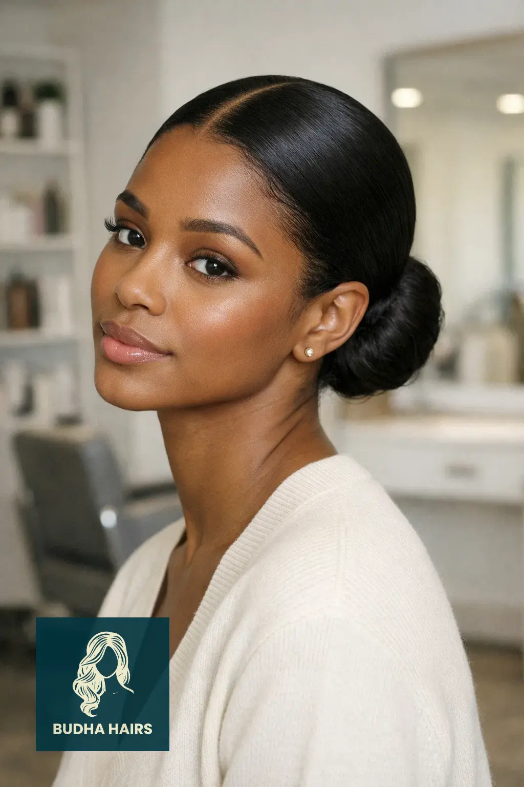 30 Chic Elegant Hairstyles for Black Women That Exude Confidence 1 Sleek Low Bun with Middle Part