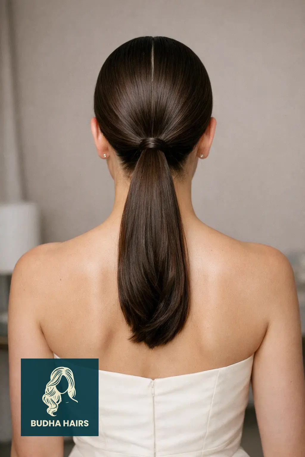 30 Stunning Prom Hairstyles for Strapless Dresses That Turn Heads 5 Sleek Low Ponytail with Center Part