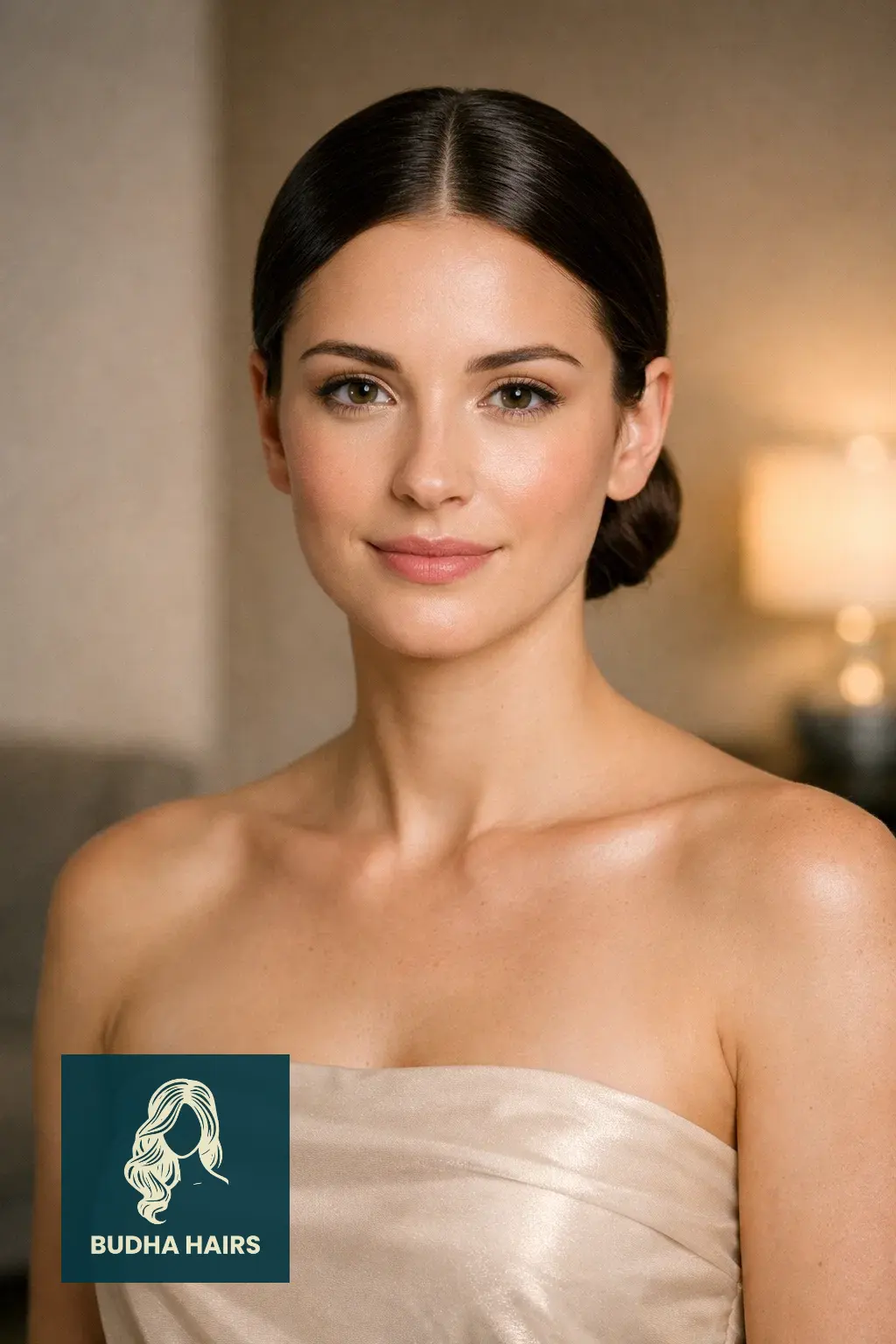 30 Stunning Prom Hairstyles for Strapless Dresses That Turn Heads 23 Sleek Middle Part Low Bun