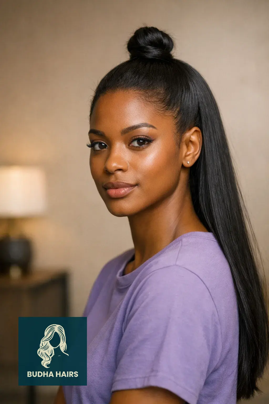 30 Straight Hairstyles for Black Women That Look Sleek 27 Sleek Straight Half-Up Top Knot