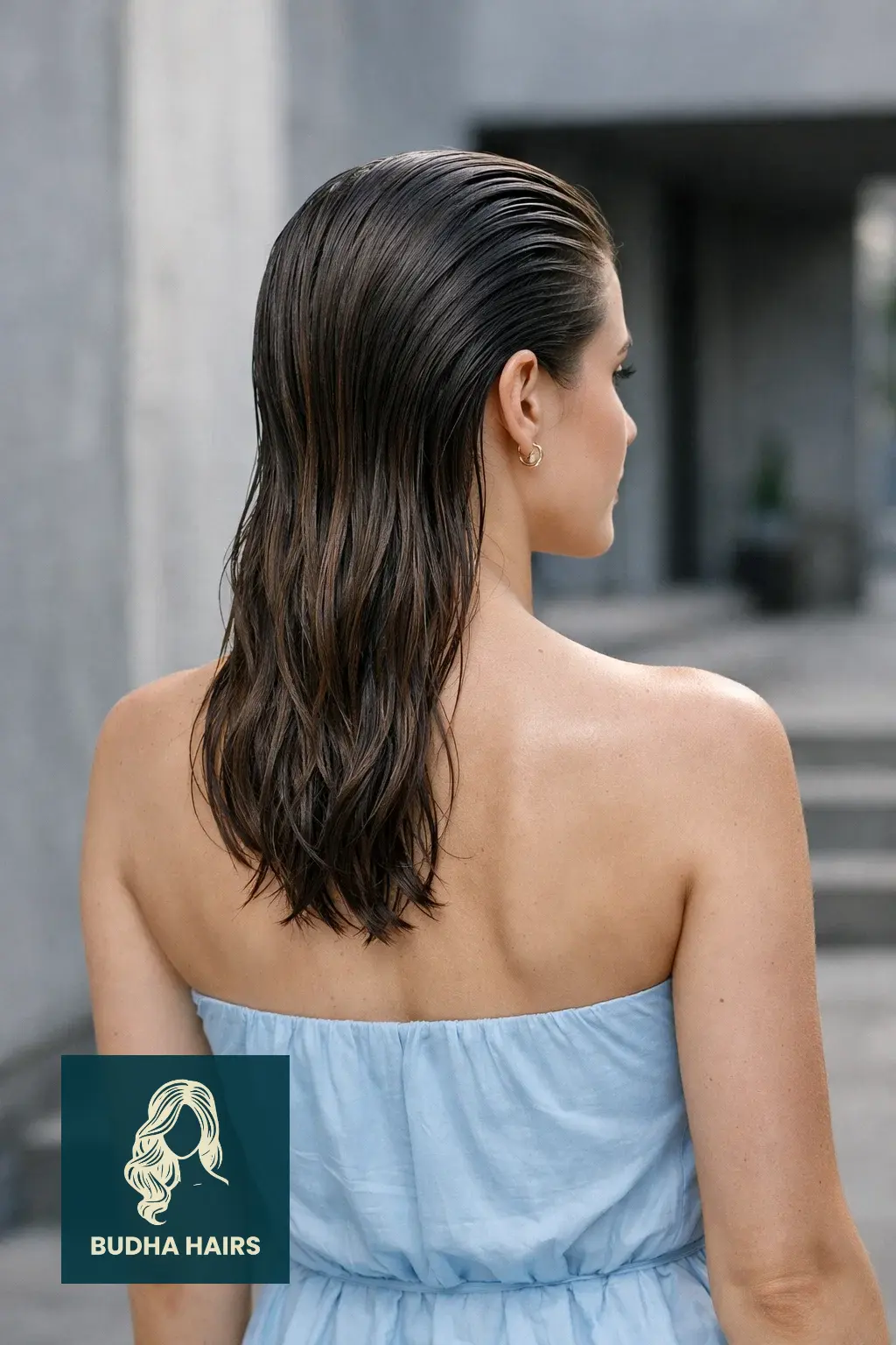 30 Stunning Prom Hairstyles for Strapless Dresses That Turn Heads 18 Sleek Wet Look Back