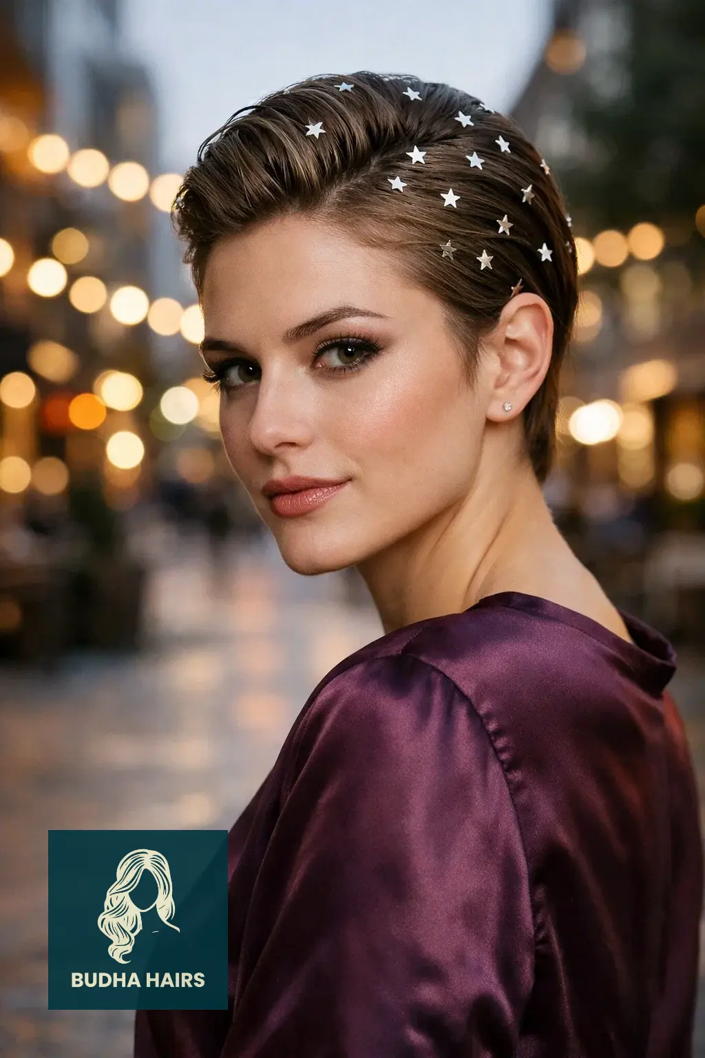 30 New Year’s Hairstyles for Short Hair Worth Trying 11 Slicked-Back Pixie with Star-Shaped Studs