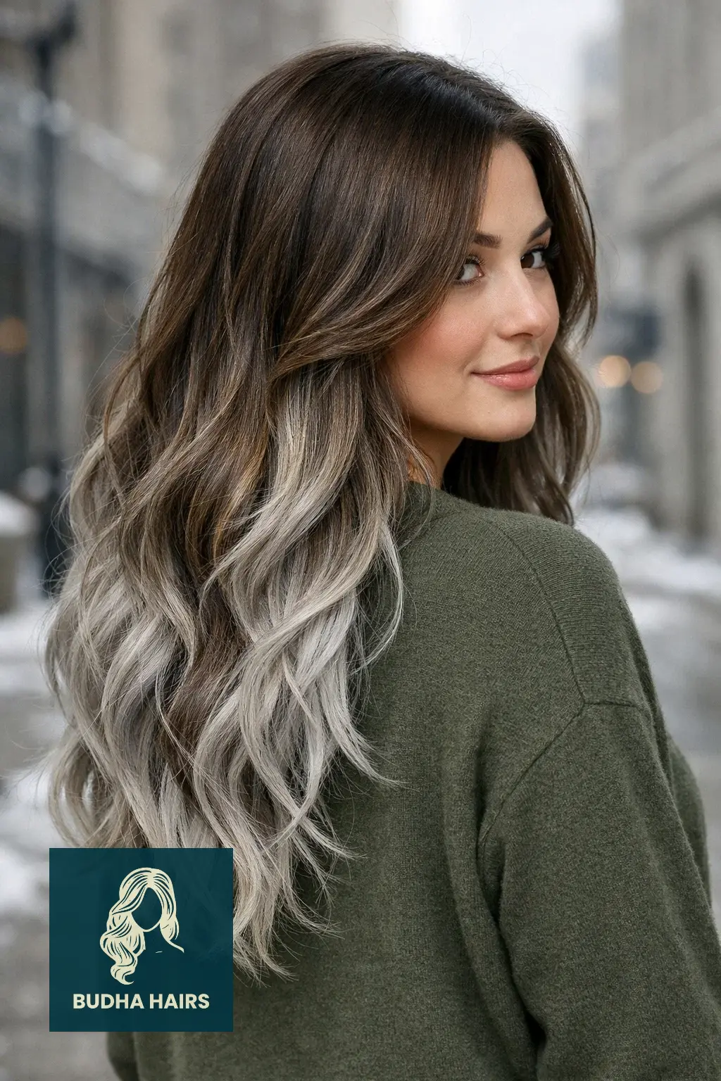 30 Best Winter Highlights for Brown Hair for an Expensive Look 16 Smokey Walnut with "Silver-Mist" Ombré