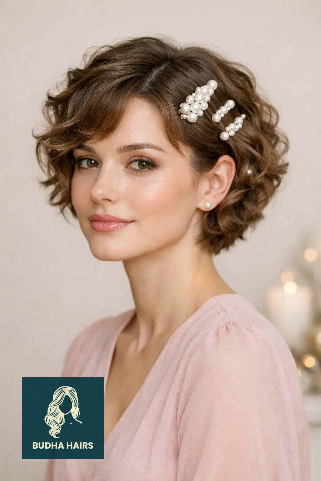 30 New Year’s Hairstyles for Short Hair Worth Trying 6 Soft Curls with Pearl-Encrusted Pins