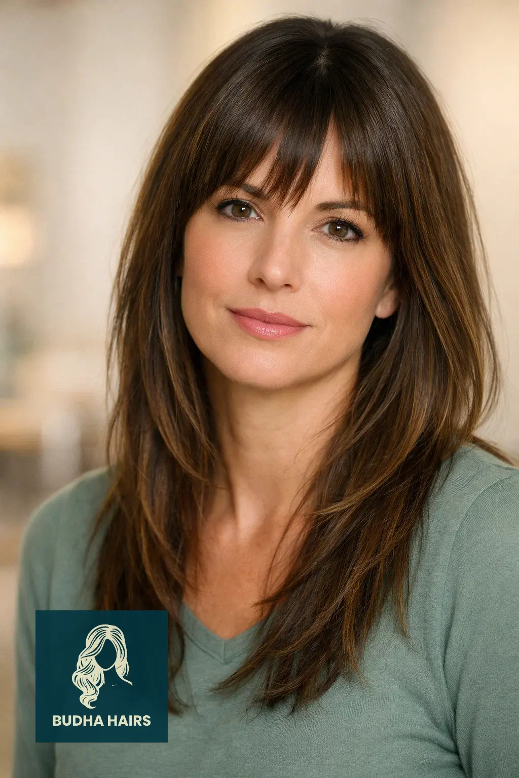 25 Bangs for Older Women with Long Hair That Look Youthful 23 Softened V-Shaped Fringe