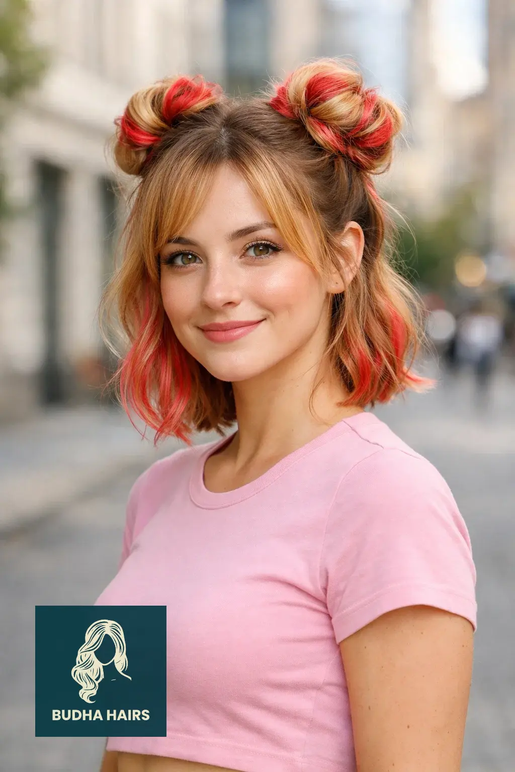 Strawberry Blonde Balayage: 25 Stunning Ideas for a 2026 Glow 18 Space Buns with Bright Strawberry Pops