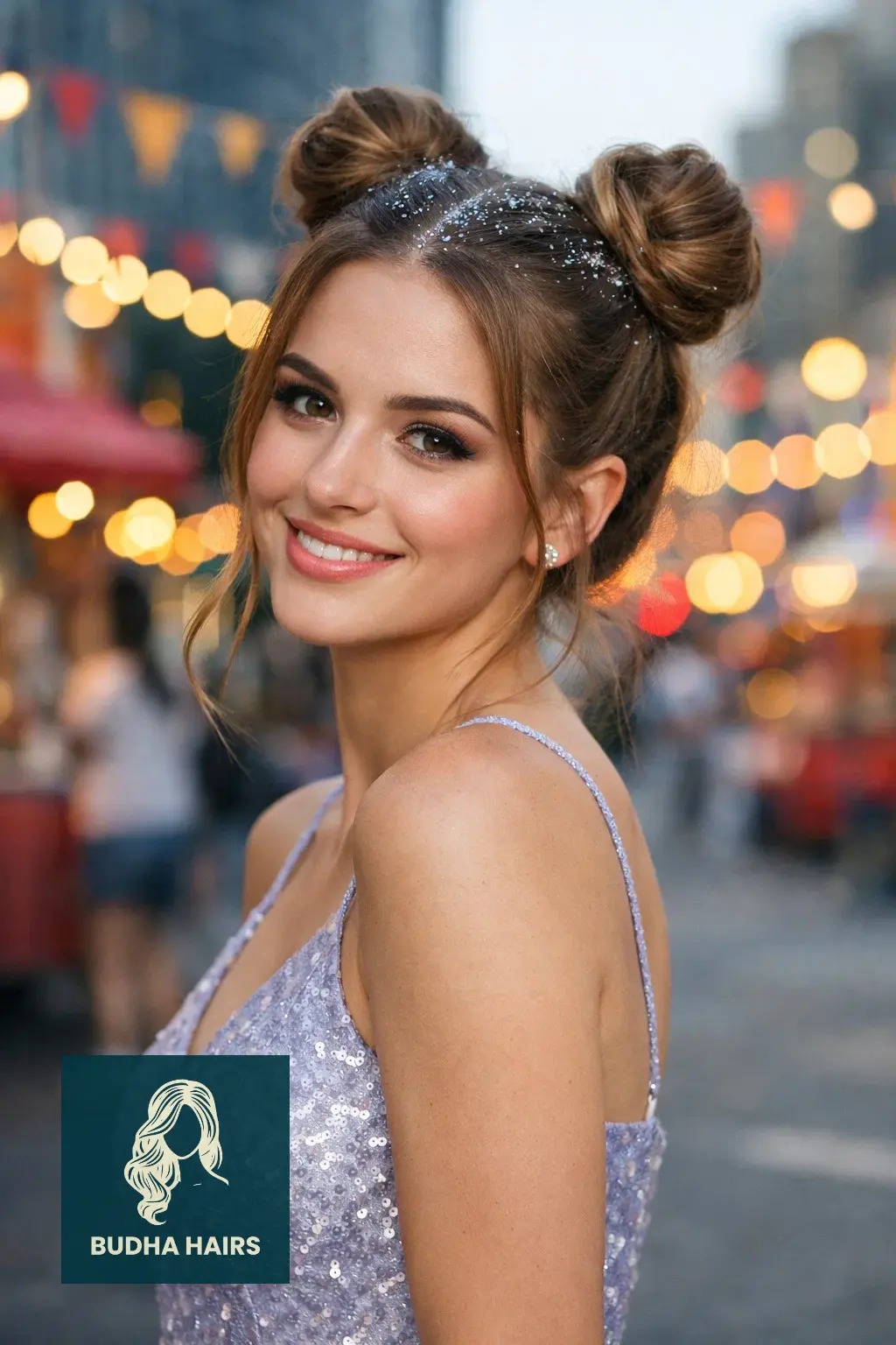 30 Stunning Prom Hairstyles for Medium Length Hair (2026 Trends) 19 Space Buns with Glitter Roots