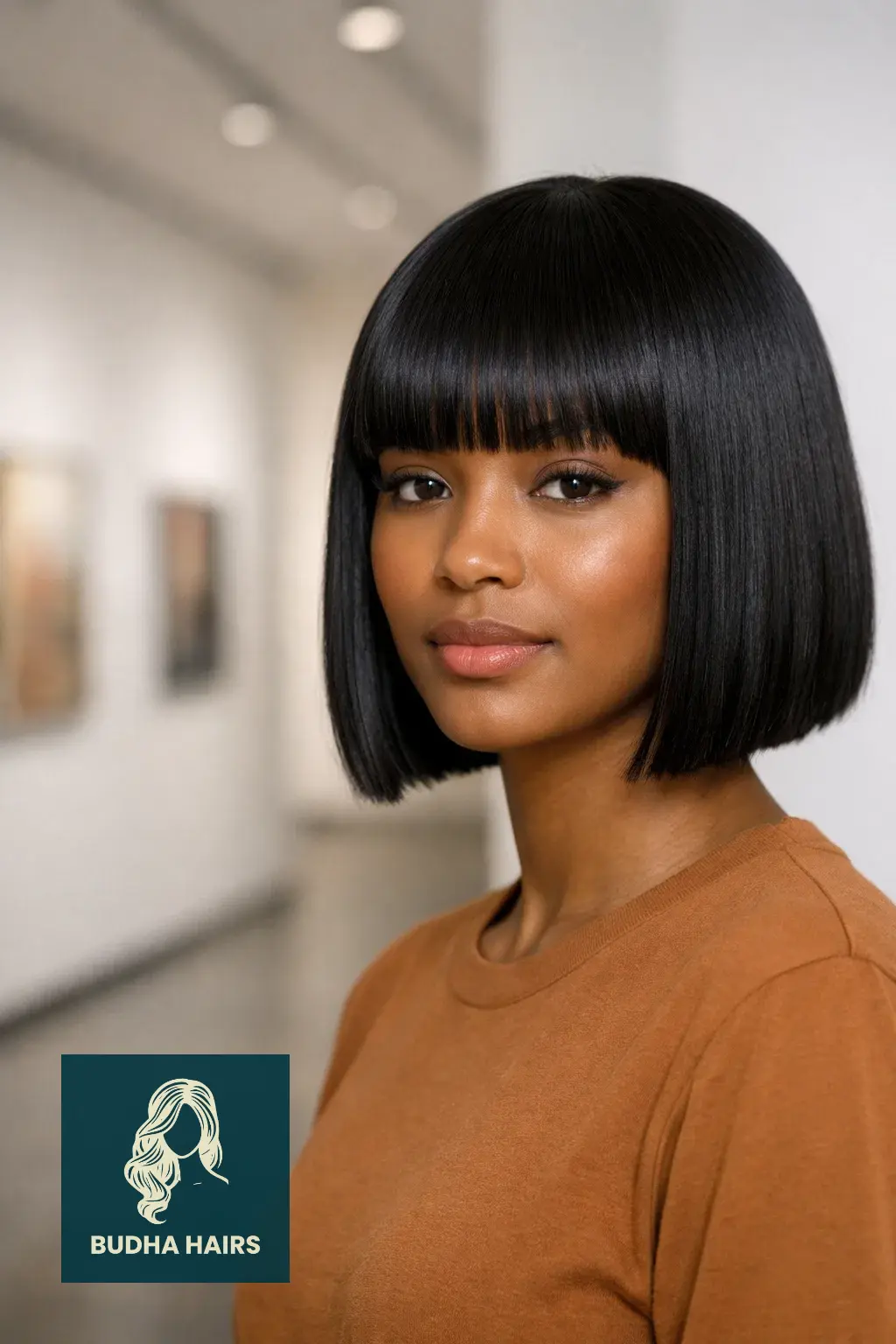 30 Straight Hairstyles for Black Women That Look Sleek 7 Straight Bob with Blunt Bangs