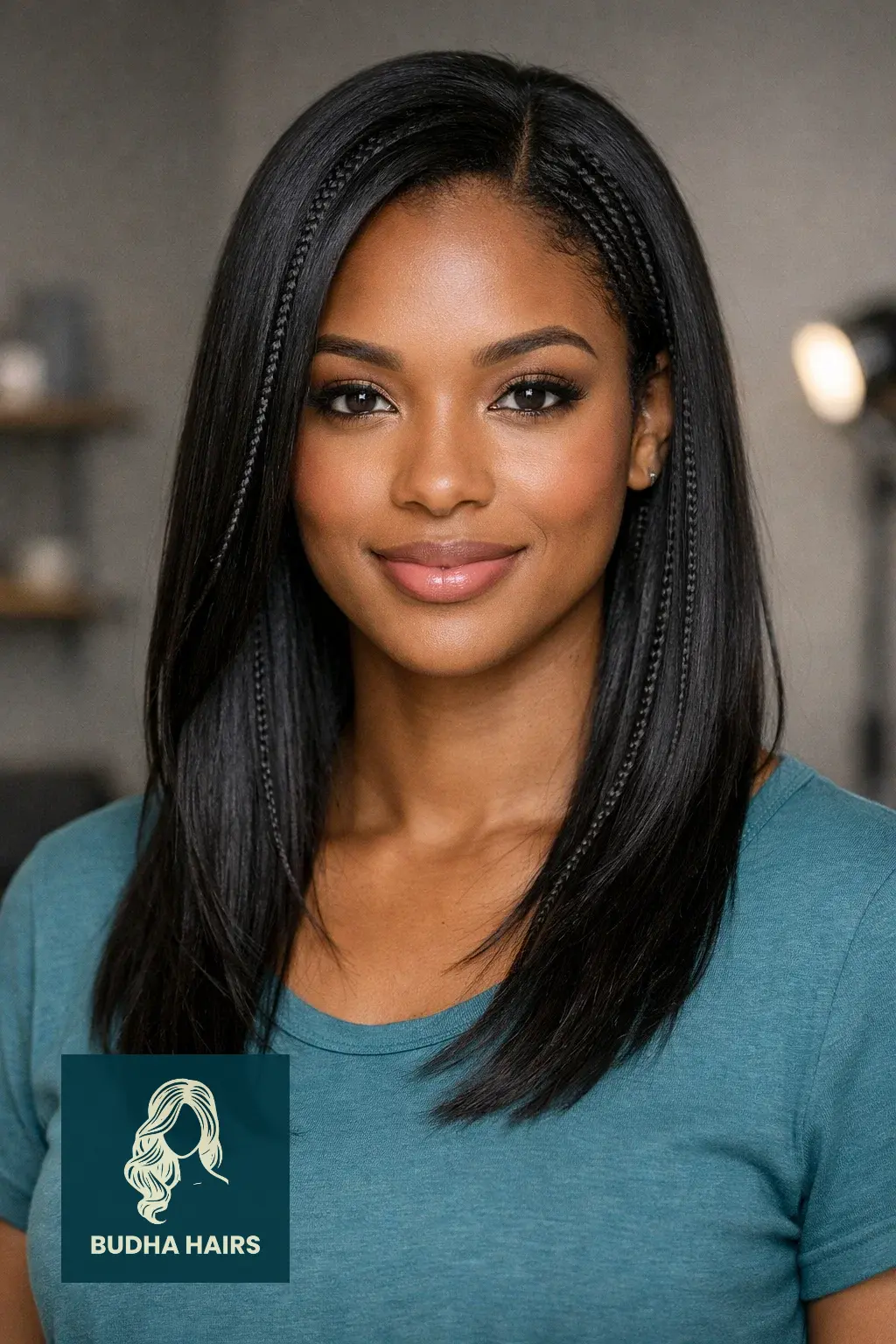 30 Straight Hairstyles for Black Women That Look Sleek 17 Straight Style with Micro-Braid Accents