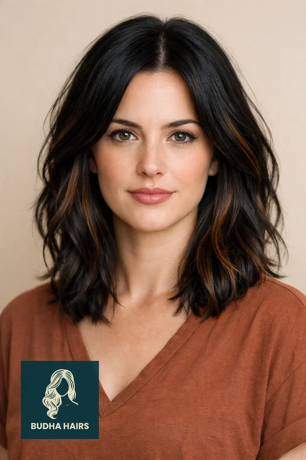 35 Best Black Hair with Brown Highlights: Top Ideas 2026 5 Tawny Brown "Internal" Highlights