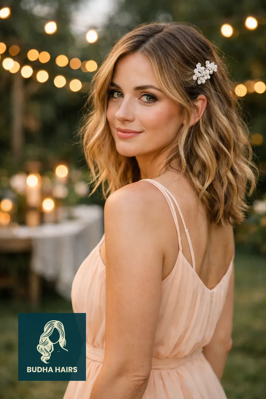 30 Stunning Prom Hairstyles for Medium Length Hair (2026 Trends) 3 Textured Beach Waves with a Floral Clip