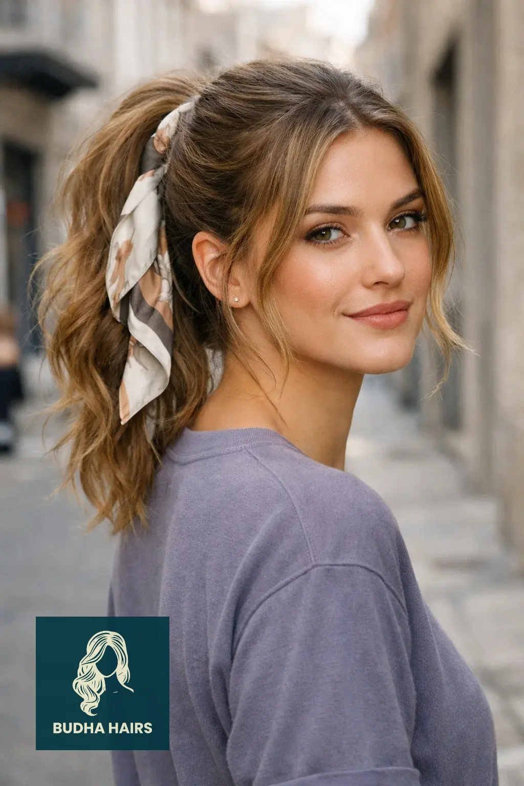 30 Bridal Shower Hairstyles for the Bride That Look Stunning 22 Textured Pony with a Silk Scarf Tie